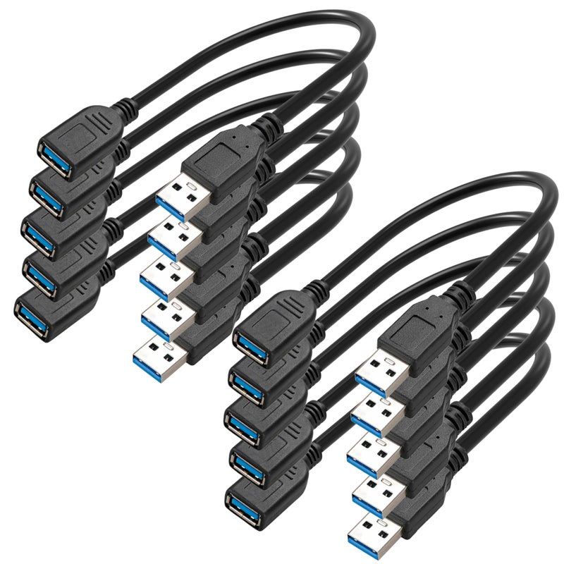 SaiTech IT 10 Pack 15cm Short USB 3.0 Male A to Female A Extension Cable 5GBps for Laptop/PC/Printers- Black - Image 1